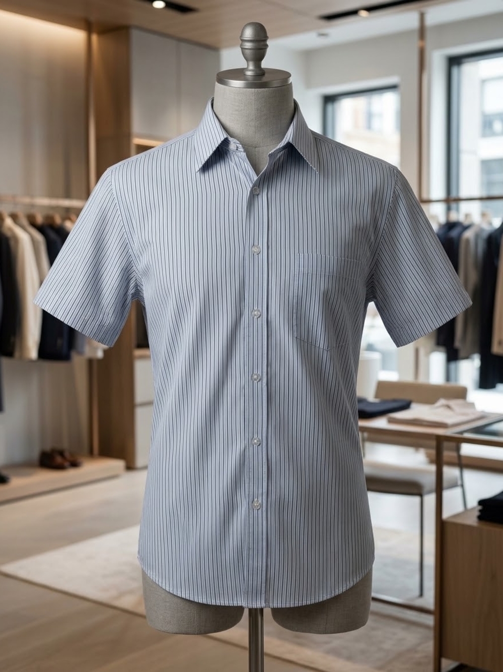 Beverly Hills Polo Club Blue and White Pinstripe Short-Sleeve XLT Like New
